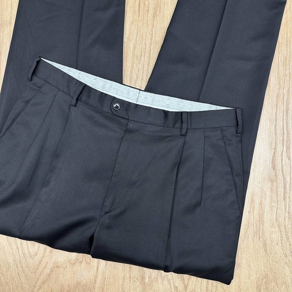 Zanella Pants Mens Zanella Pleated Cuffed 0 Wool Black